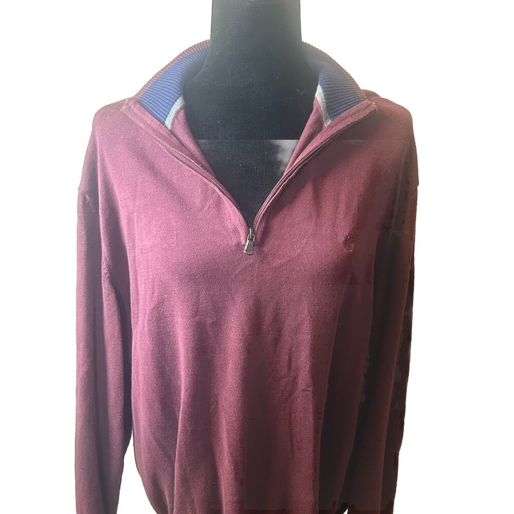 Mens Izod Burgundy Half zip Front Pull Over Sweater SZ-XL